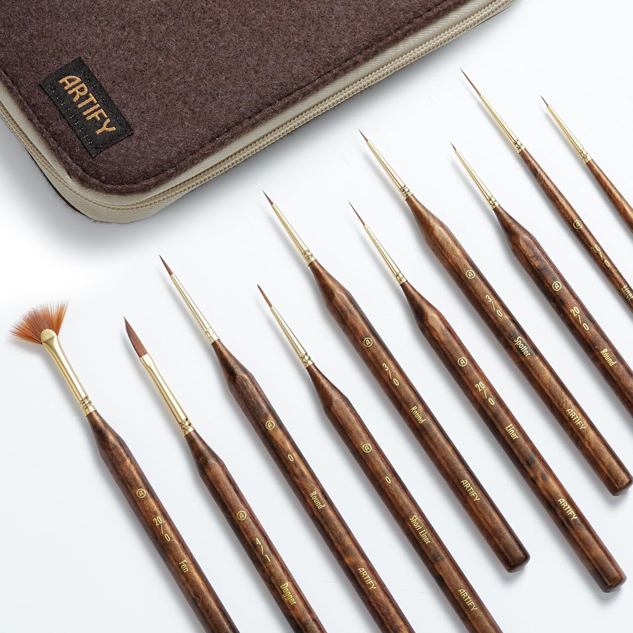 Artify Extreme Detail Paint Brushes, Miniature Paint Brushes for Models, 10pcs Mini Small Paint Brushes for Painting with a Handbag, Miniature Brushes for Fine Detailing